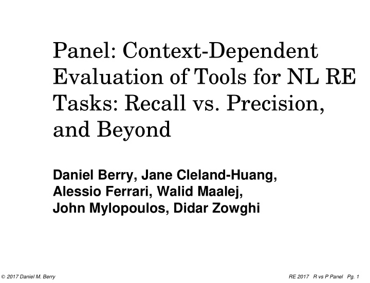 panel context dependent evaluation of tools for nl re