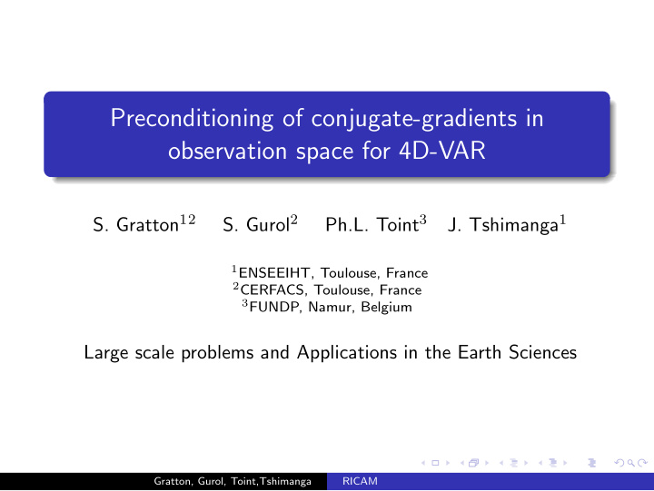 preconditioning of conjugate gradients in observation