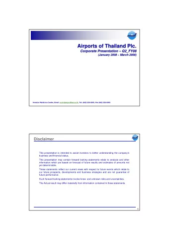 Airports of Thailand Plc.  Airports of Thailand Plc.  Corporate Presentation  Corporate