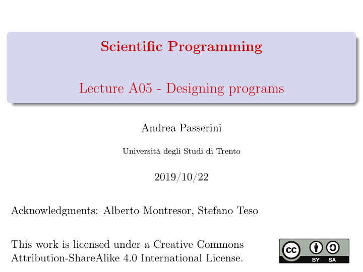 scientific programming lecture a05 designing programs