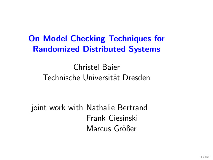 on model checking techniques for randomized distributed