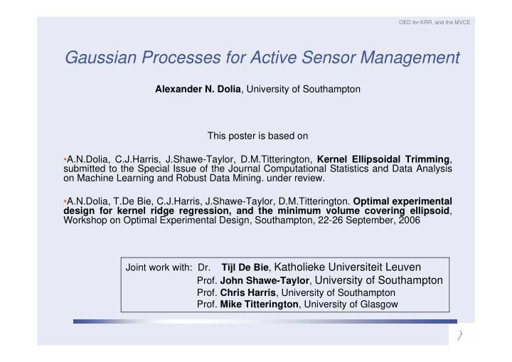 gaussian processes for active sensor management