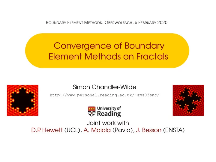 convergence of boundary element methods on fractals