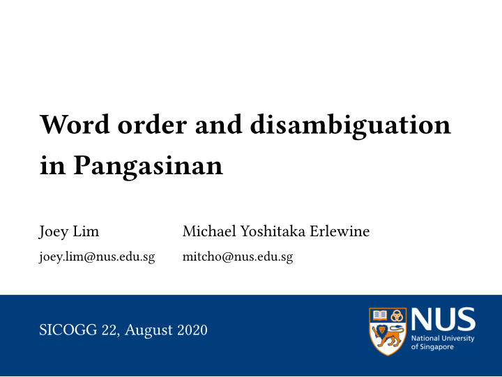 word order and disambiguation in pangasinan