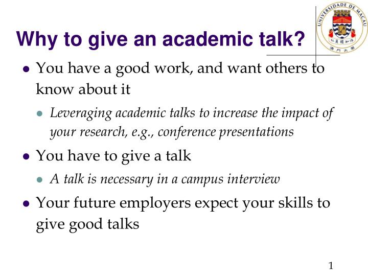 why to give an academic talk