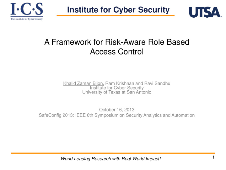 institute for cyber security a framework for risk aware