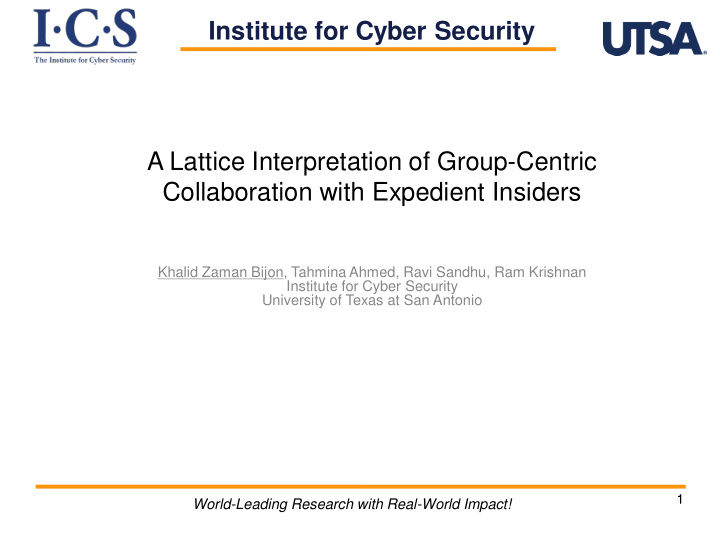 institute for cyber security a lattice interpretation of