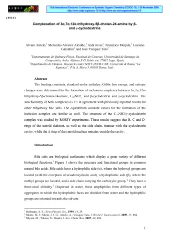Complexation of 3  ,7  ,12  -trihydroxy-5  -cholan-24-amine by  - and  -cyclodextrins
