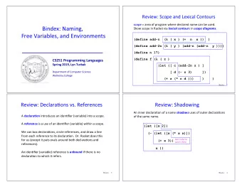 Bindex: Naming, Show scope in Racket via lexical contour s in scope diagrams .  Free Variables, and