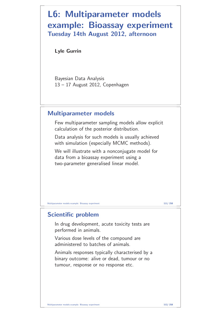 l6 multiparameter models example bioassay experiment