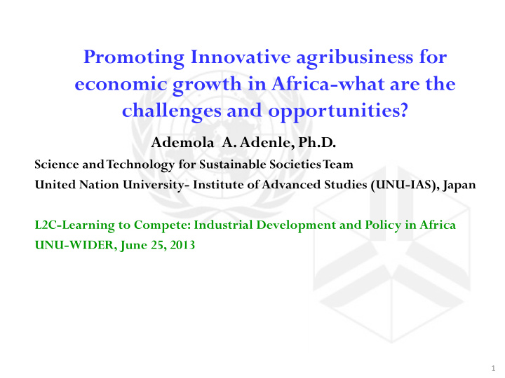 promoting innovative agribusiness for economic growth in