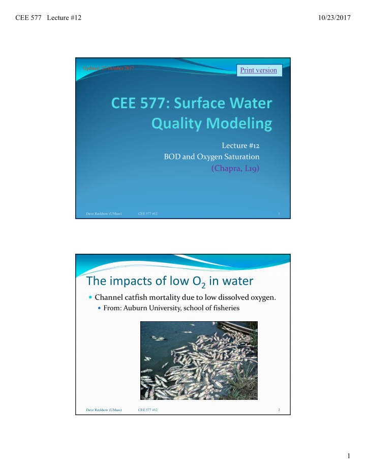 the impacts of low o 2 in water