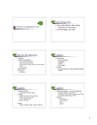 First Things First  This is 4003-590-09 / 4005-769-09  Welcome to Applications in VR