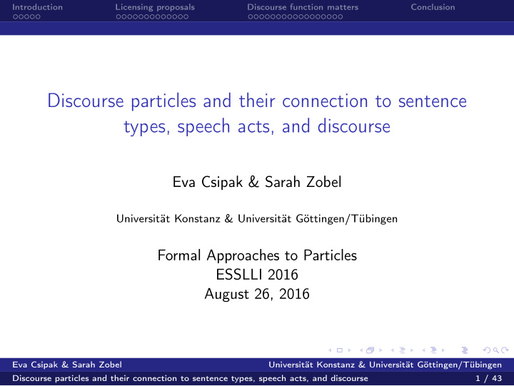 discourse particles and their connection to sentence