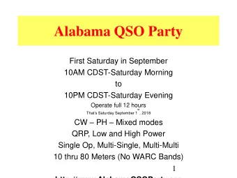 Alabama QSO Party  First Saturday in September  10AM CDST-Saturday Morning  to  10PM CDST-Saturday