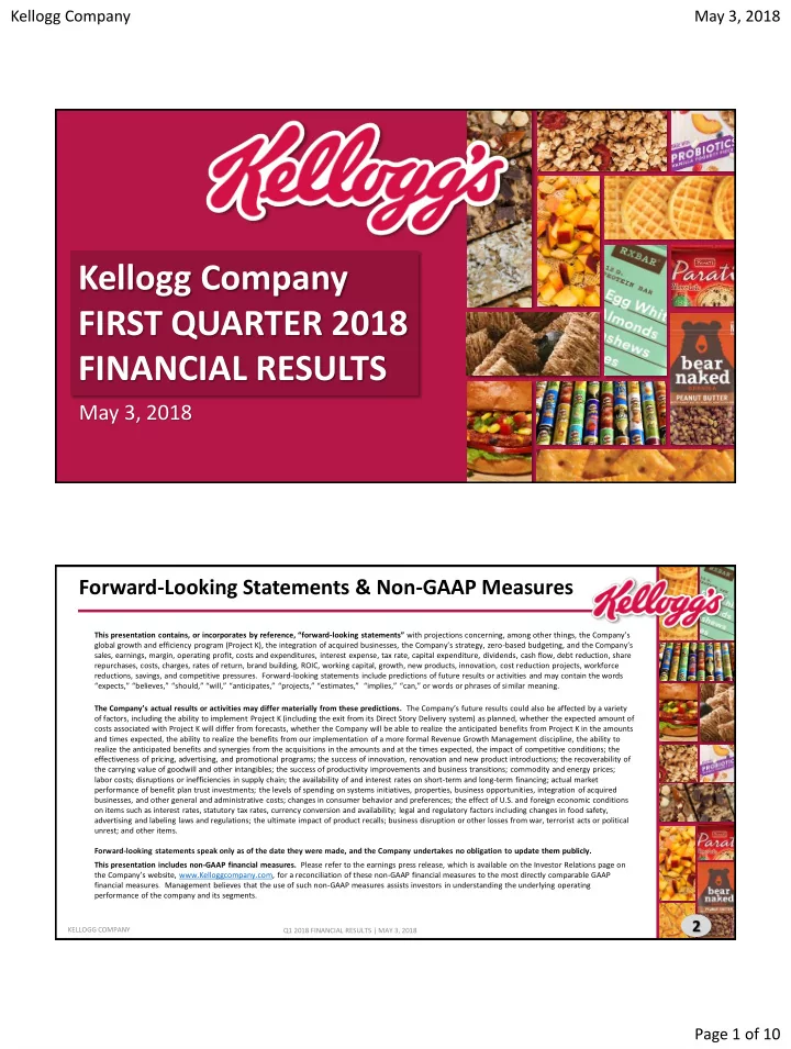kellogg company first quarter 2018 financial results