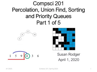 Compsci 201  201  Percol  olation, U  , Union Find, S  d, Sorting  and  d Prior  ority Q  y Queues