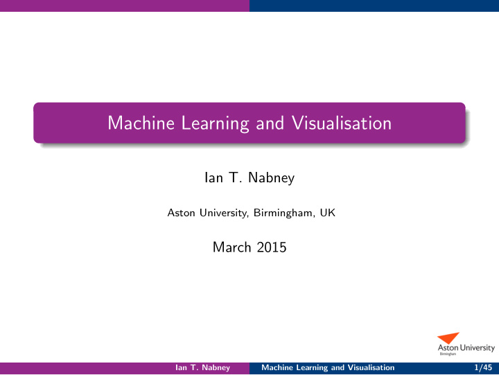 machine learning and visualisation