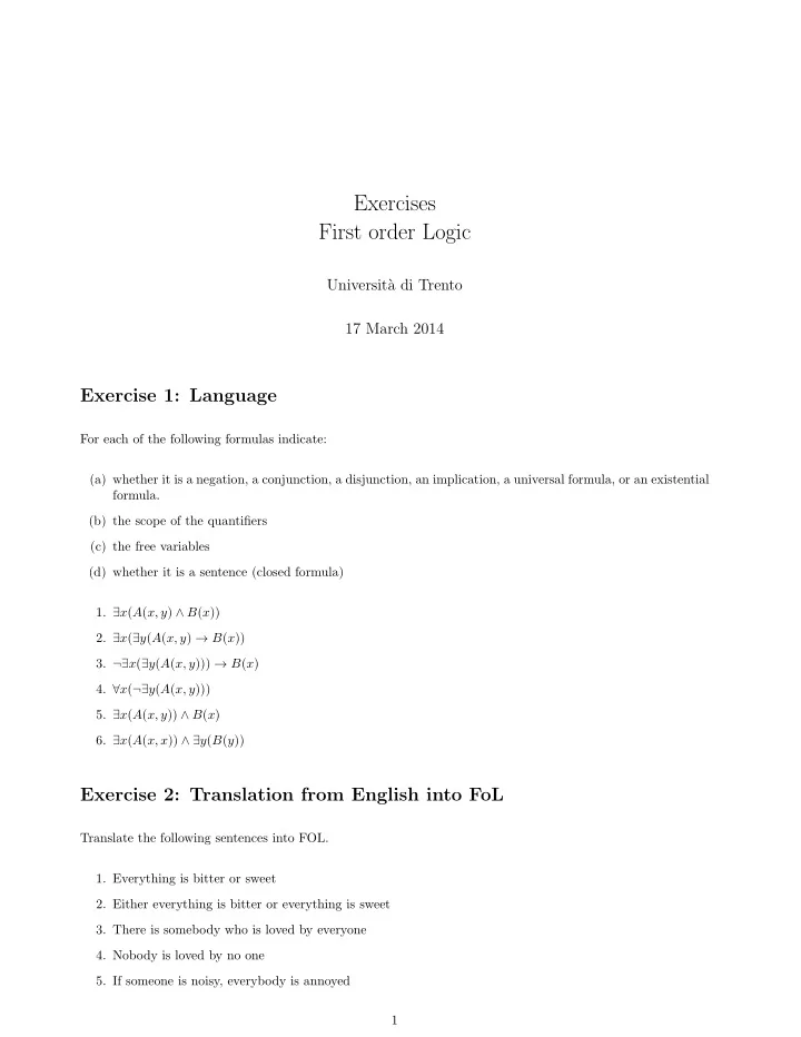exercises first order logic