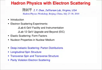 Hadron Physics with Electron Scattering  J. P. Chen, Jefferson Lab, Virginia, USA  Hadron Physics