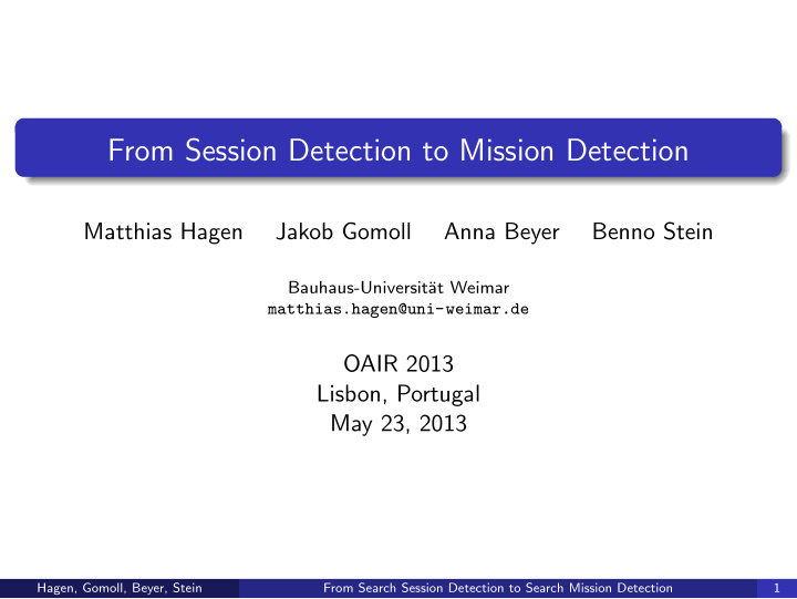 from session detection to mission detection