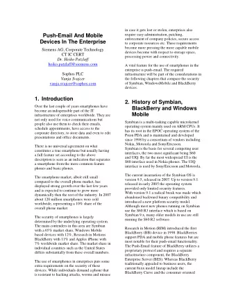 Push-Email And Mobile  enforcement of company policies, secure access  Devices In The Enterprise
