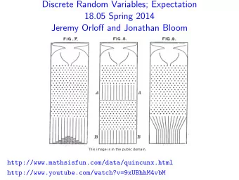 Discrete Random Variables; Expectation 18.05 Spring 2014 Jeremy Orloff and Jonathan Bloom  This