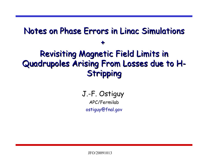 notes on phase errors in linac simulations notes on phase