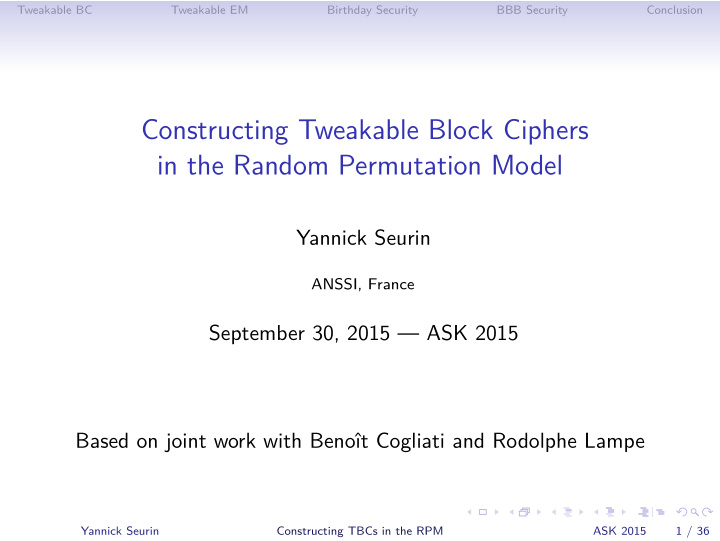 constructing tweakable block ciphers in the random