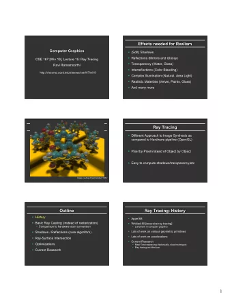 1  Ray Tracing History  Ray Tracing History  From SIGGRAPH 18  Outline in Code  Image Raytrace