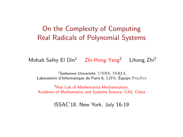 on the complexity of computing real radicals of
