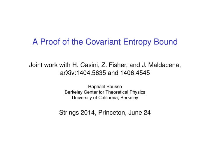 a proof of the covariant entropy bound