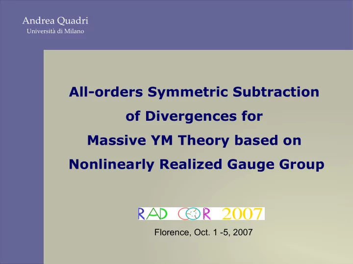 all orders symmetric subtraction of divergences for