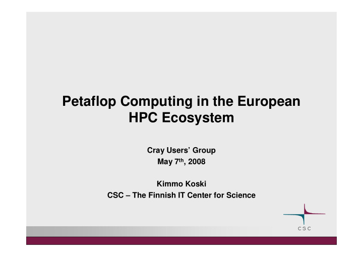 petaflop computing in the european hpc ecosystem