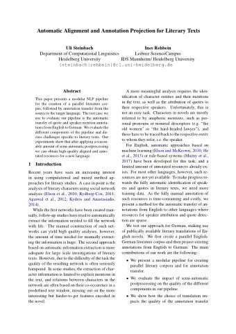 Automatic Alignment and Annotation Projection for Literary Texts  Uli Steinbach  Ines Rehbein