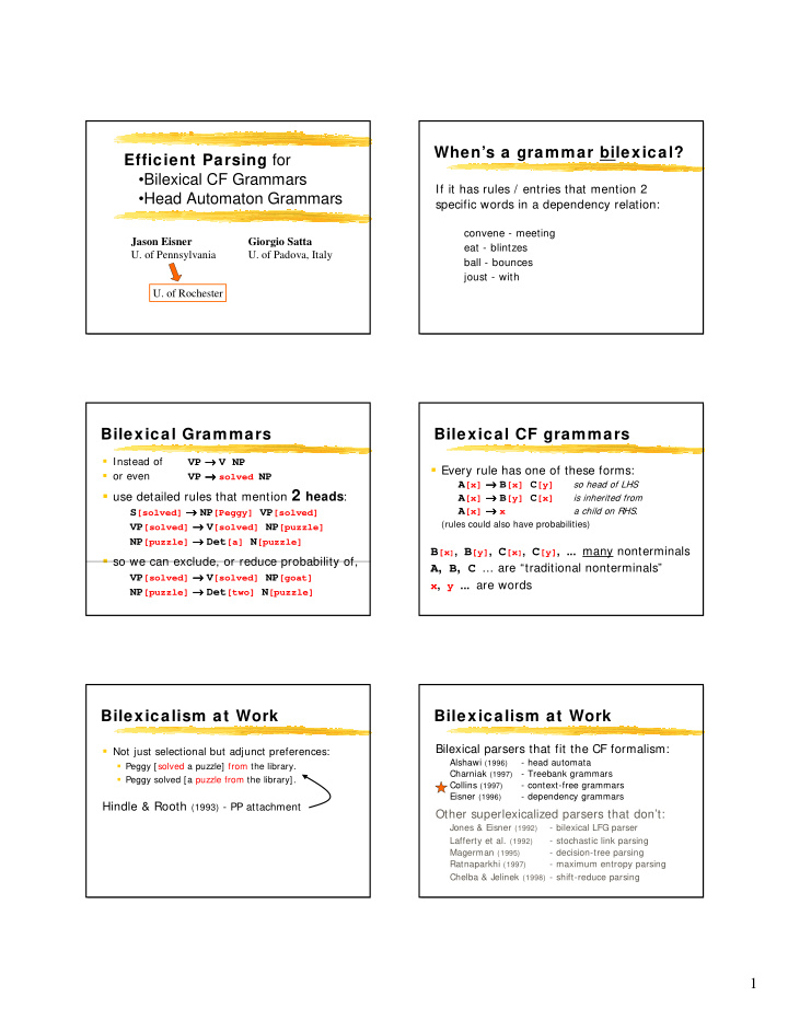 when s a grammar bilexical efficient parsing for