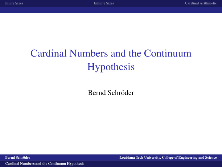 cardinal numbers and the continuum hypothesis