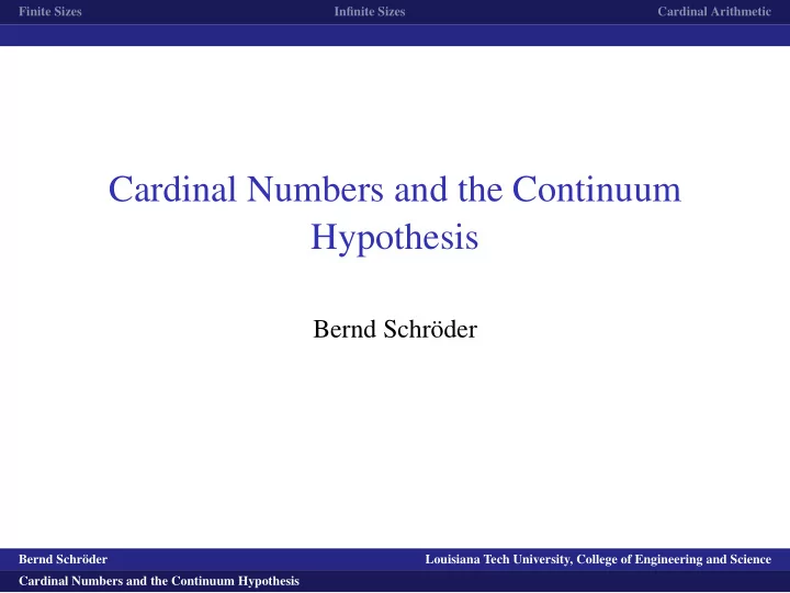 cardinal numbers and the continuum hypothesis