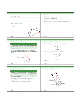 Velocity  MCV4U: Calculus &amp; Vectors  Recall that speed, a measure of how fast something is