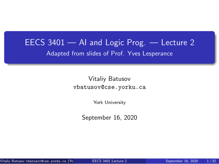 eecs 3401 ai and logic prog lecture 2