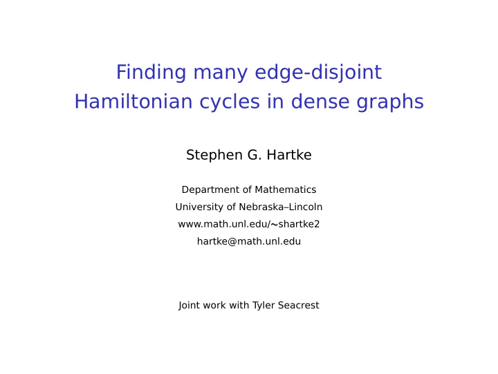 finding many edge disjoint hamiltonian cycles in dense
