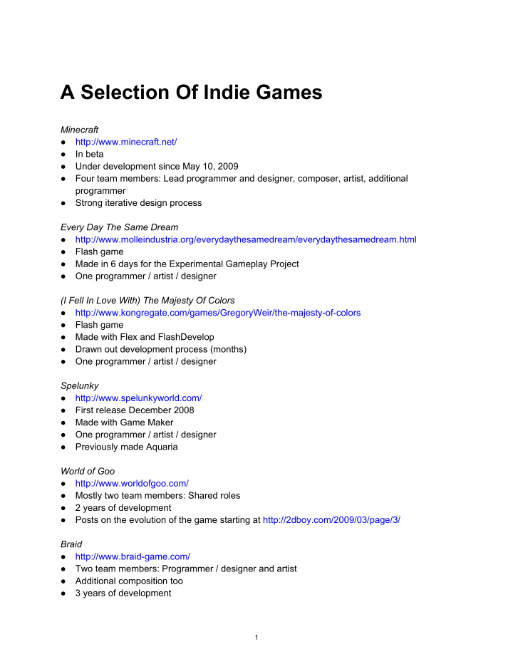 a selection of indie games