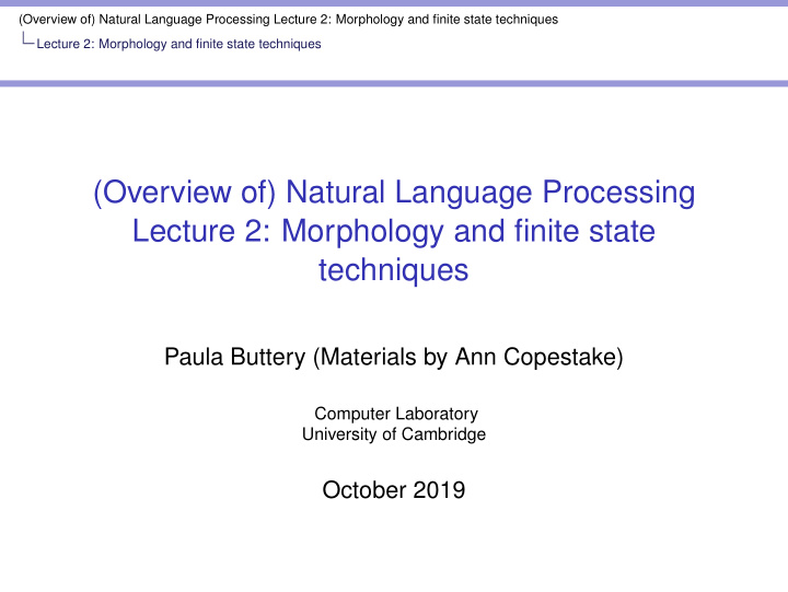 overview of natural language processing lecture 2