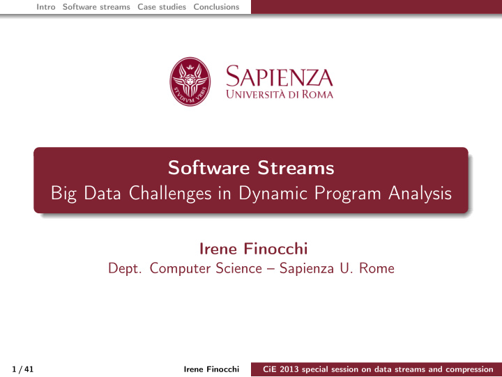software streams big data challenges in dynamic program