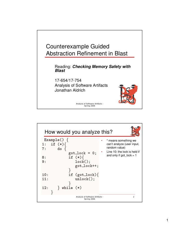 counterexample guided abstraction refinement in blast