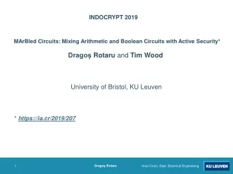 Drago Rotaru and Tim Wood  University of Bristol, KU Leuven * https://ia.cr/2019/207 Drago
