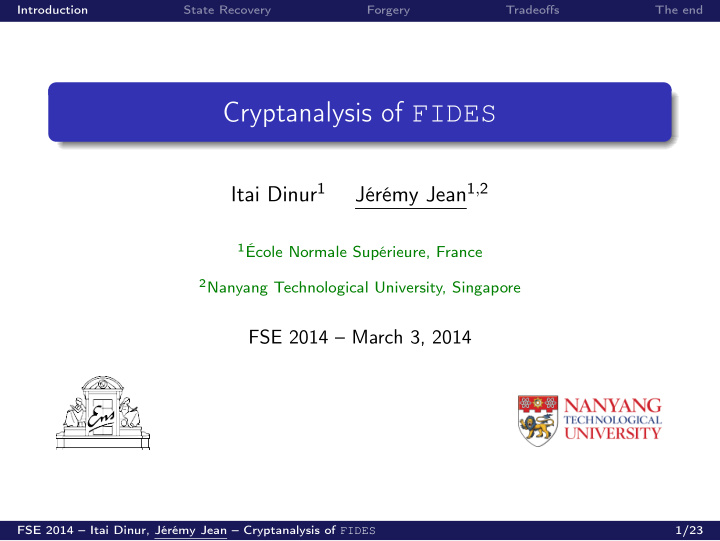 cryptanalysis of fides