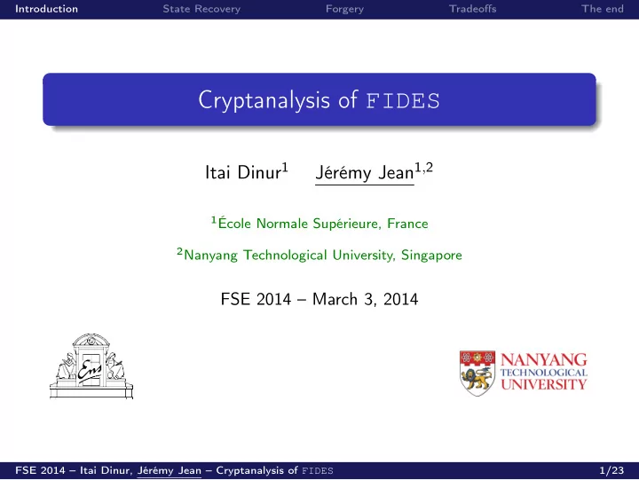 cryptanalysis of fides
