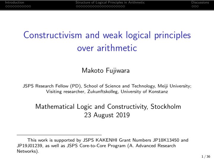 constructivism and weak logical principles over arithmetic