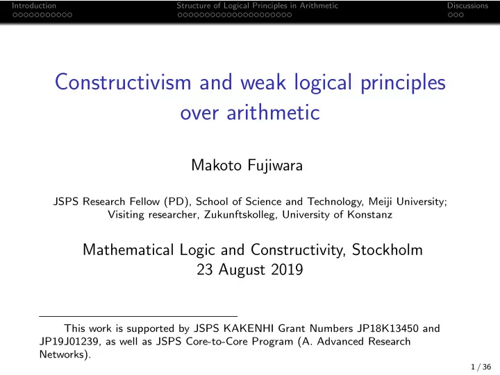 constructivism and weak logical principles over arithmetic